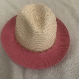 New Tropical Trends Women's Cowboy Western Straw Hat Beaded/Suede Tan/Fuchsia